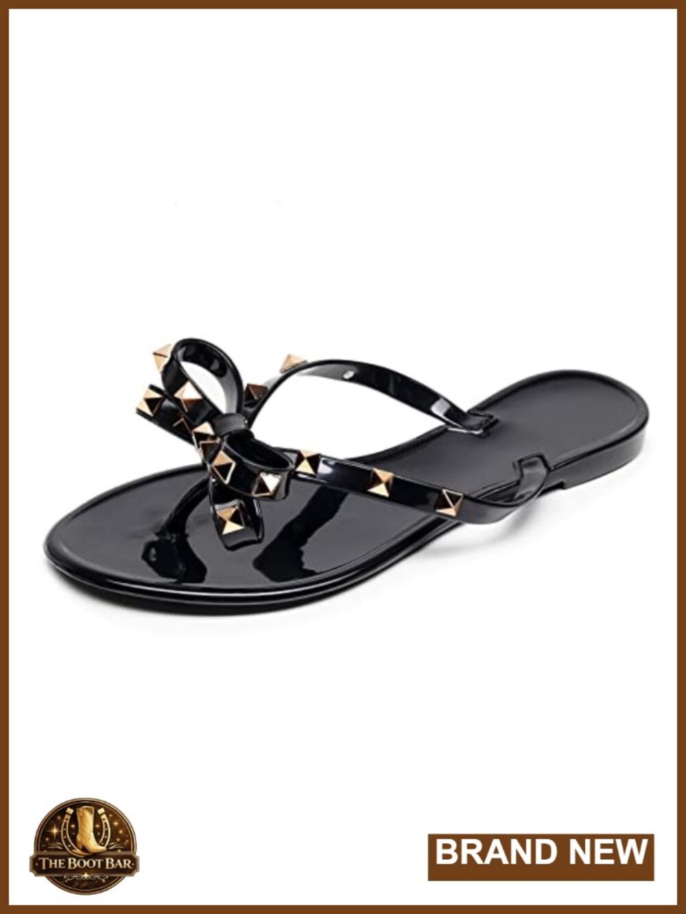 Studded Jelly Flip Flops Womens Bow Sandals Slip On Beach Thong Rivets